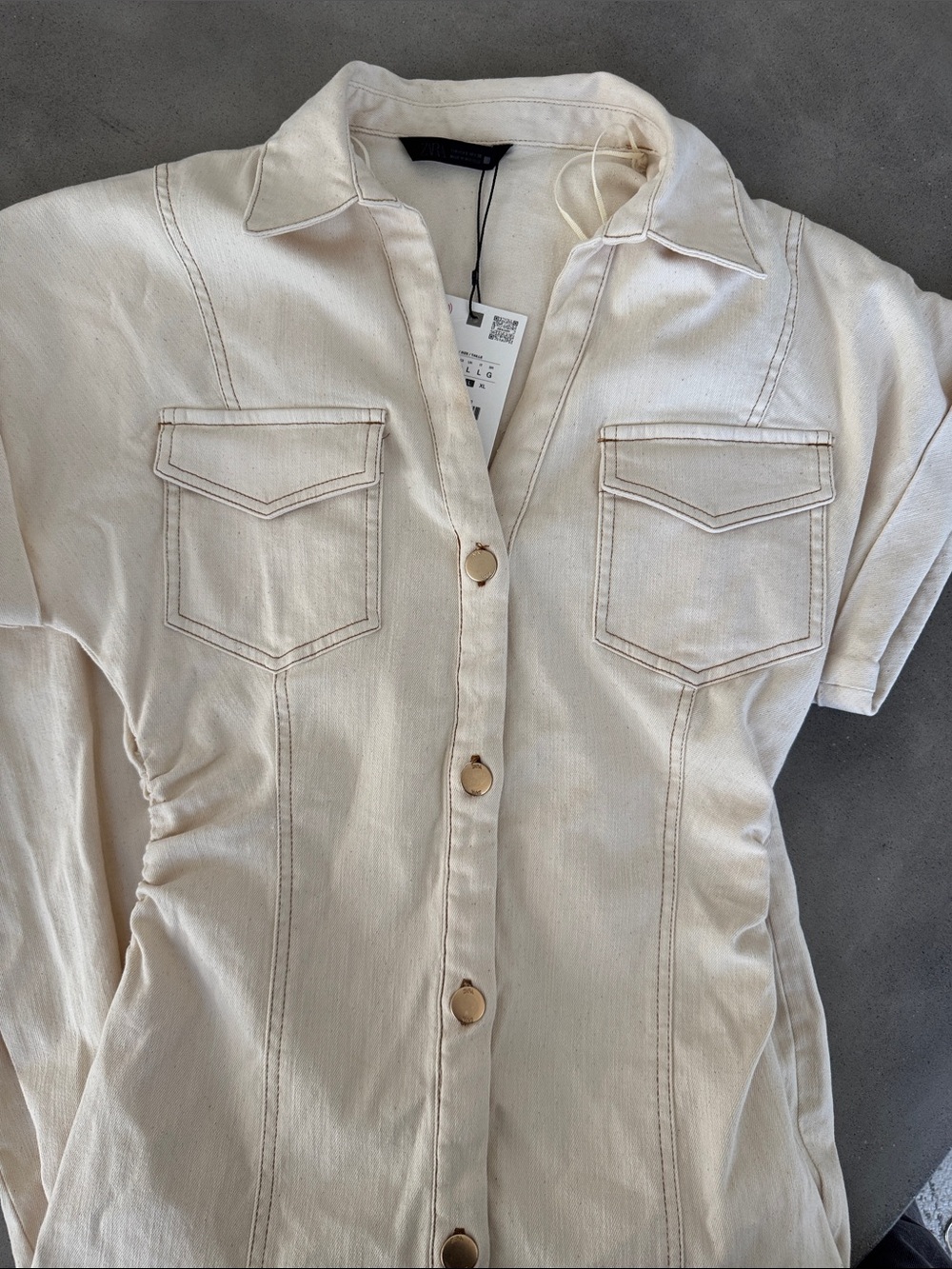 Zara Denim Midi Dress Cream Ivory Size Large NWT - Picture 6 of 11